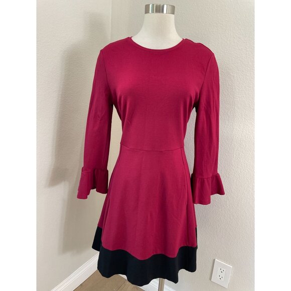Kate Spade Womens Large Colorblock Bell Sleeve Ponte Dress Cranberry Cocktail - Picture 1 of 13